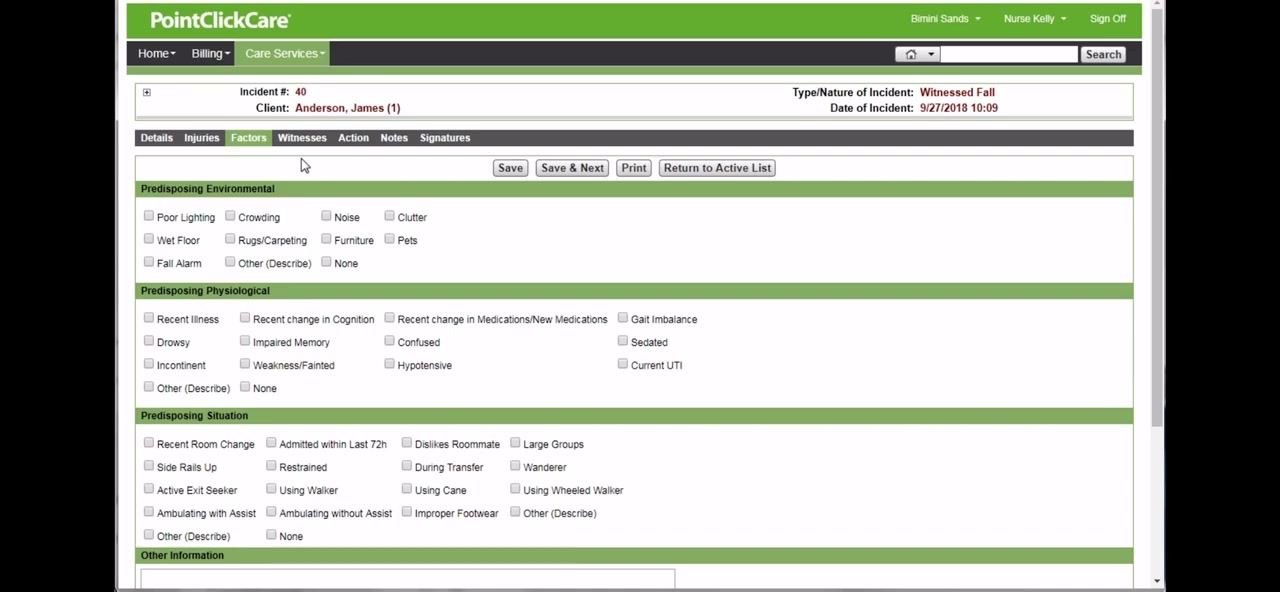 Witnesses tab with the "Was this incident witnessed?" checkbox and New button, with no witnesses listed yet.