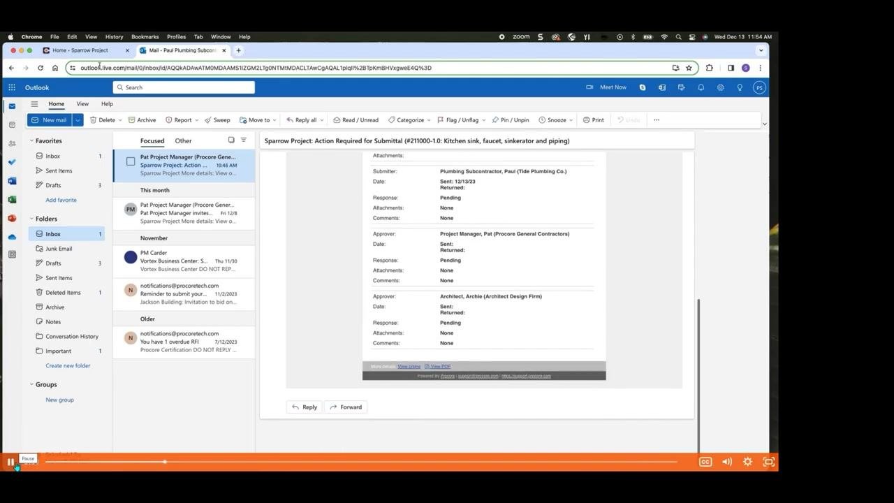 File attachment dialog in Procore showing the Attach Files button with a PDF already attached.
