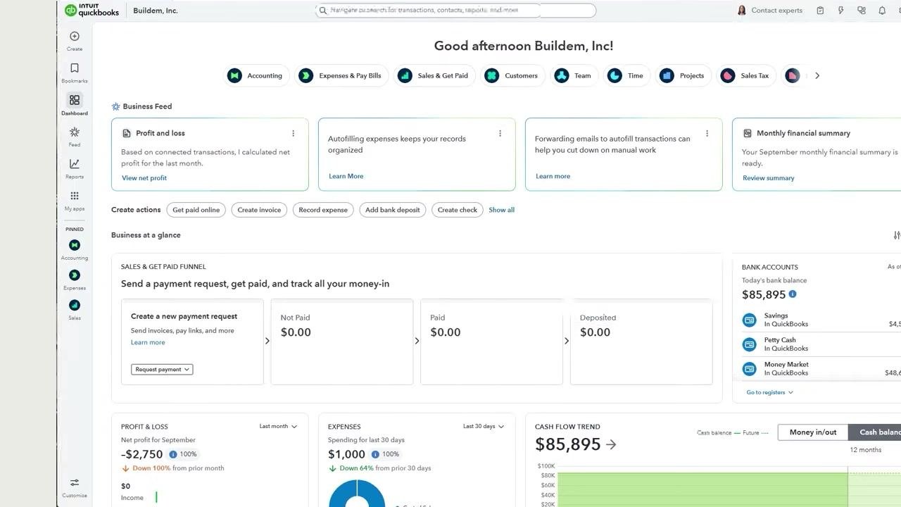 QuickBooks Reconcile (BETA) screen showing the "Upload from this device" option for a bank statement, an account dropdown, and fields for balances and dates.