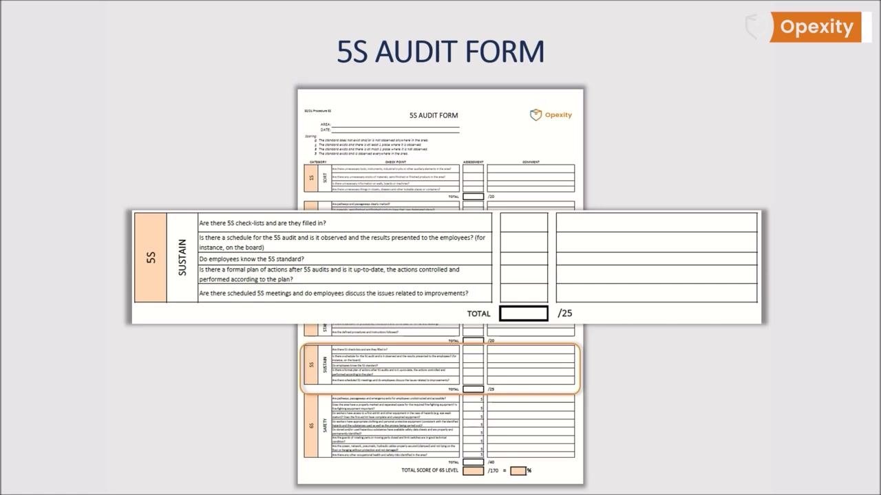 Example of a completed 5S Audit Form fitting on a single A4 page