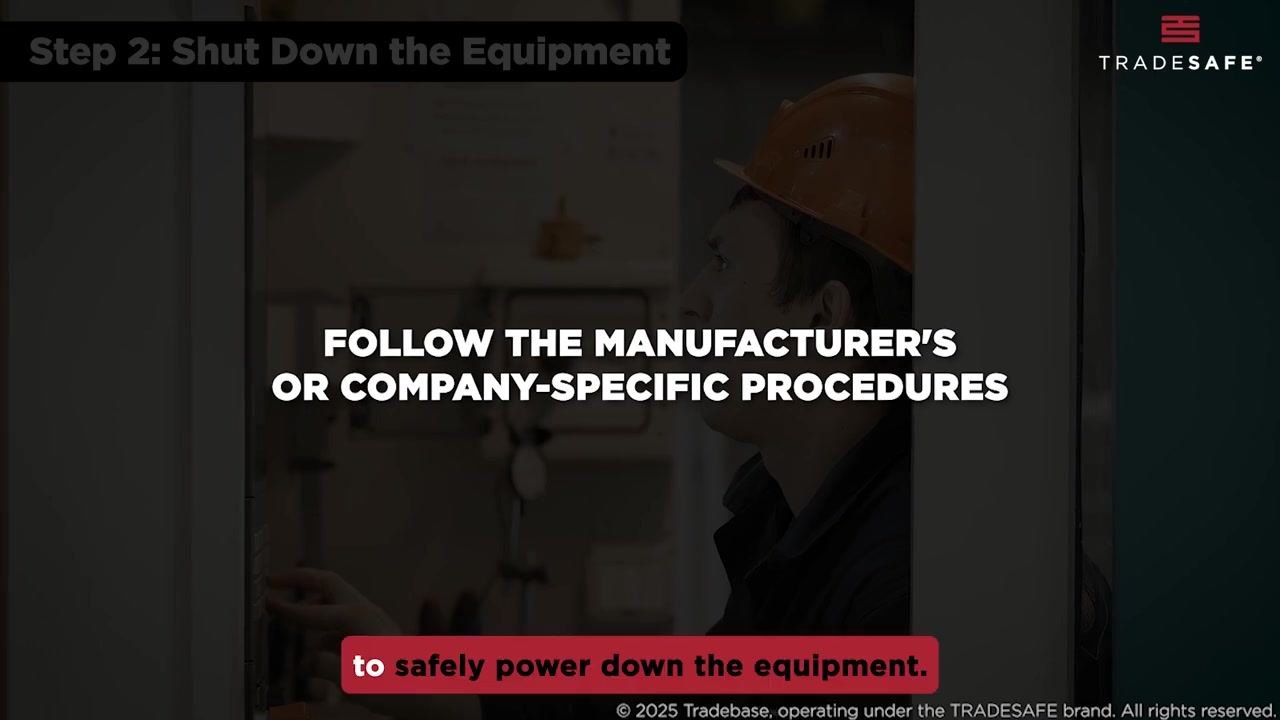 Worker in a hard hat following manufacturer or company-specific shutdown procedures