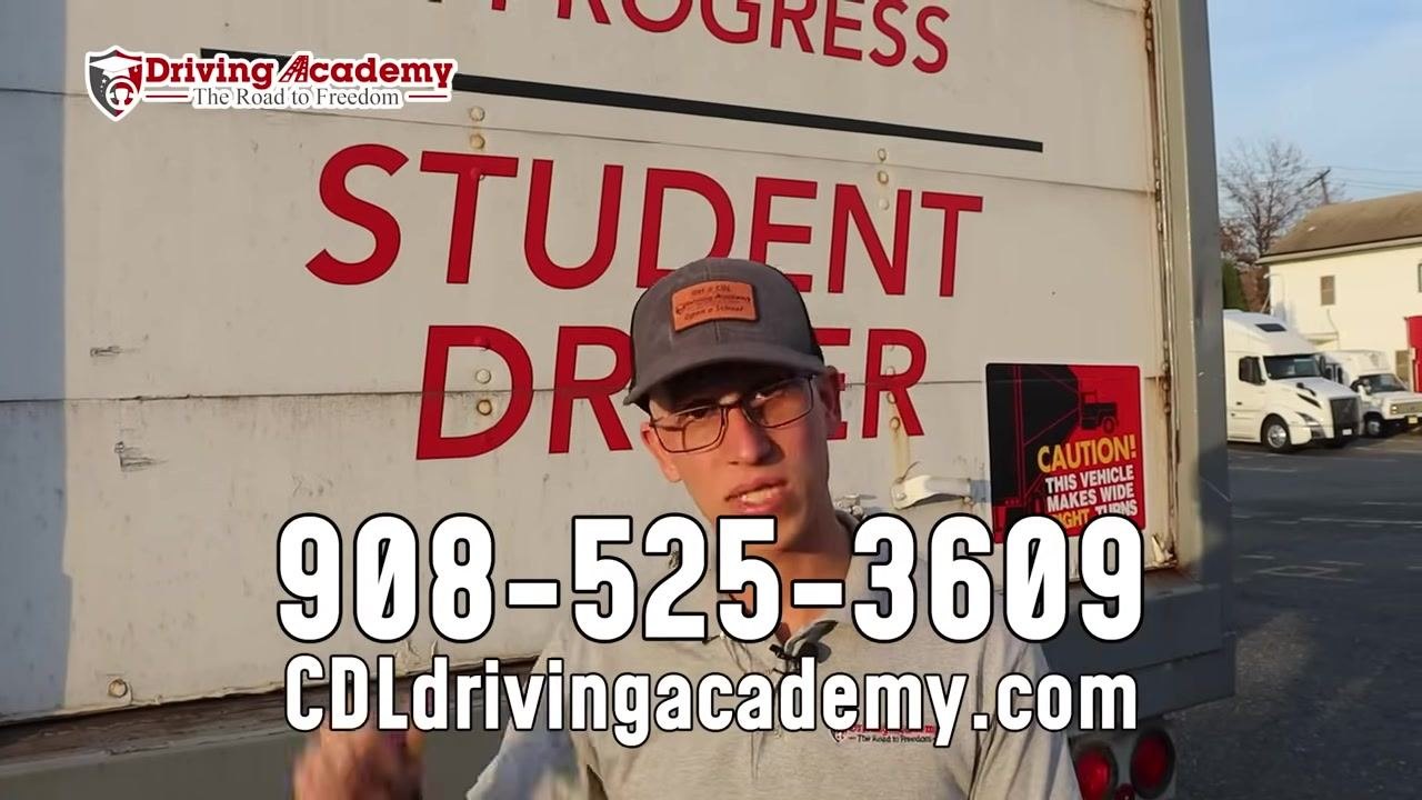 Driving Academy logo with "The Road to Freedom" slogan, "Website!" and "Subscribe!" prompts, white and red gradient background.