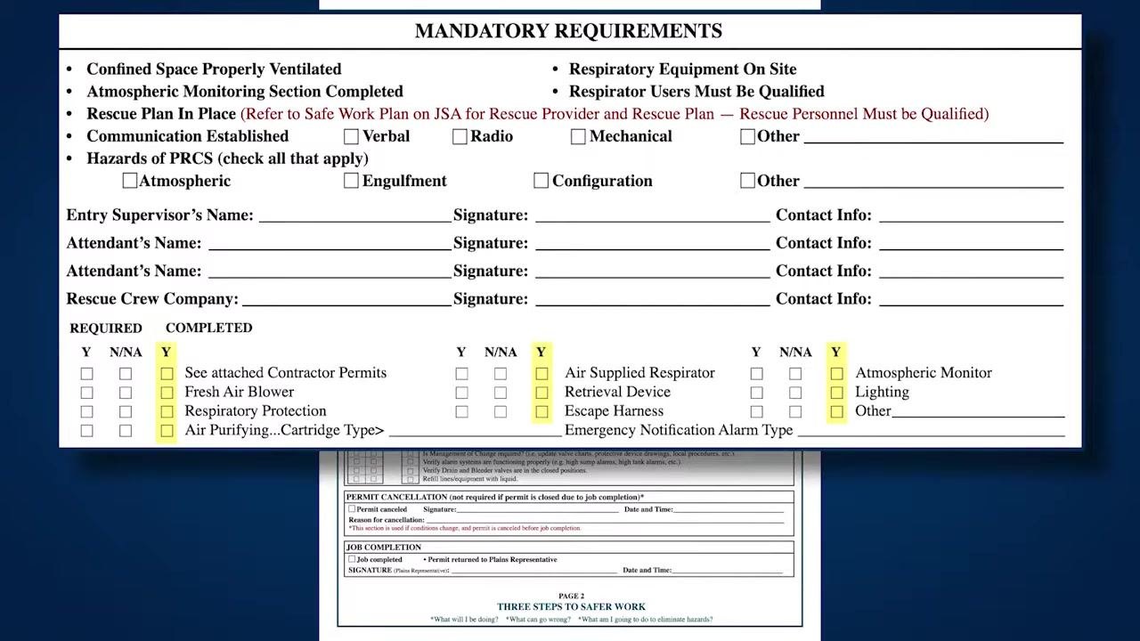 Job completion checklist showing Required and Completed columns, listing all final safety and procedural checks