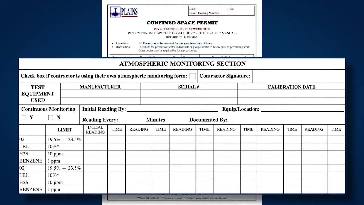 Permit Cancellation and Job Completion sections at the bottom of the permit, with fields for checkboxes, signatures, dates, and reasons for cancellation
