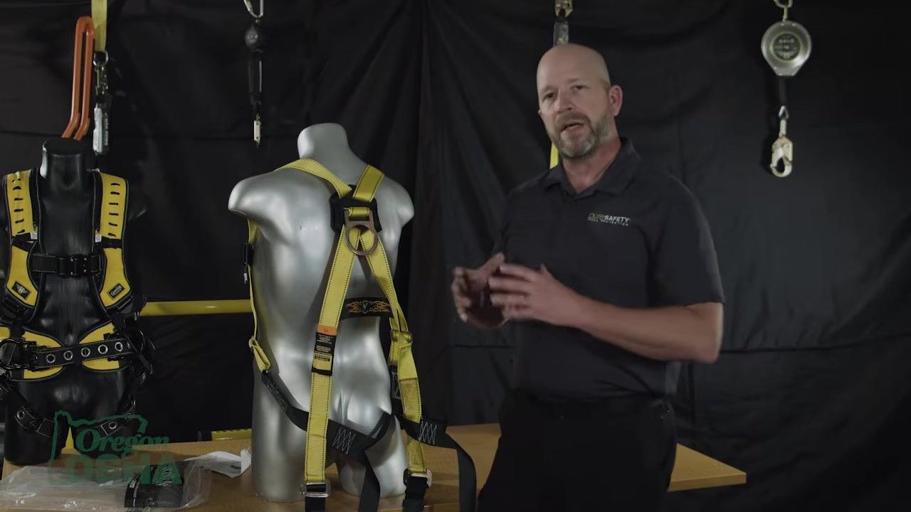 Harness properly positioned on a mannequin after initial adjustment