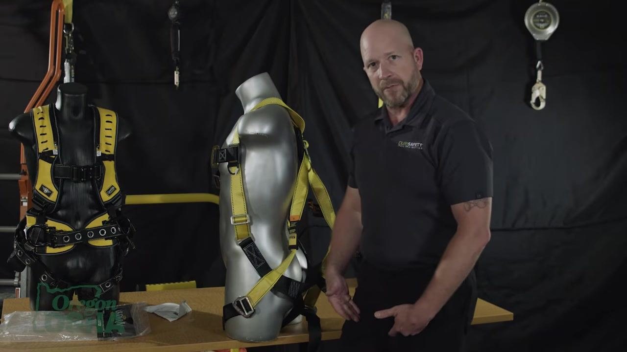 Threading and tightening a leg strap using a pass-through buckle on a mannequin