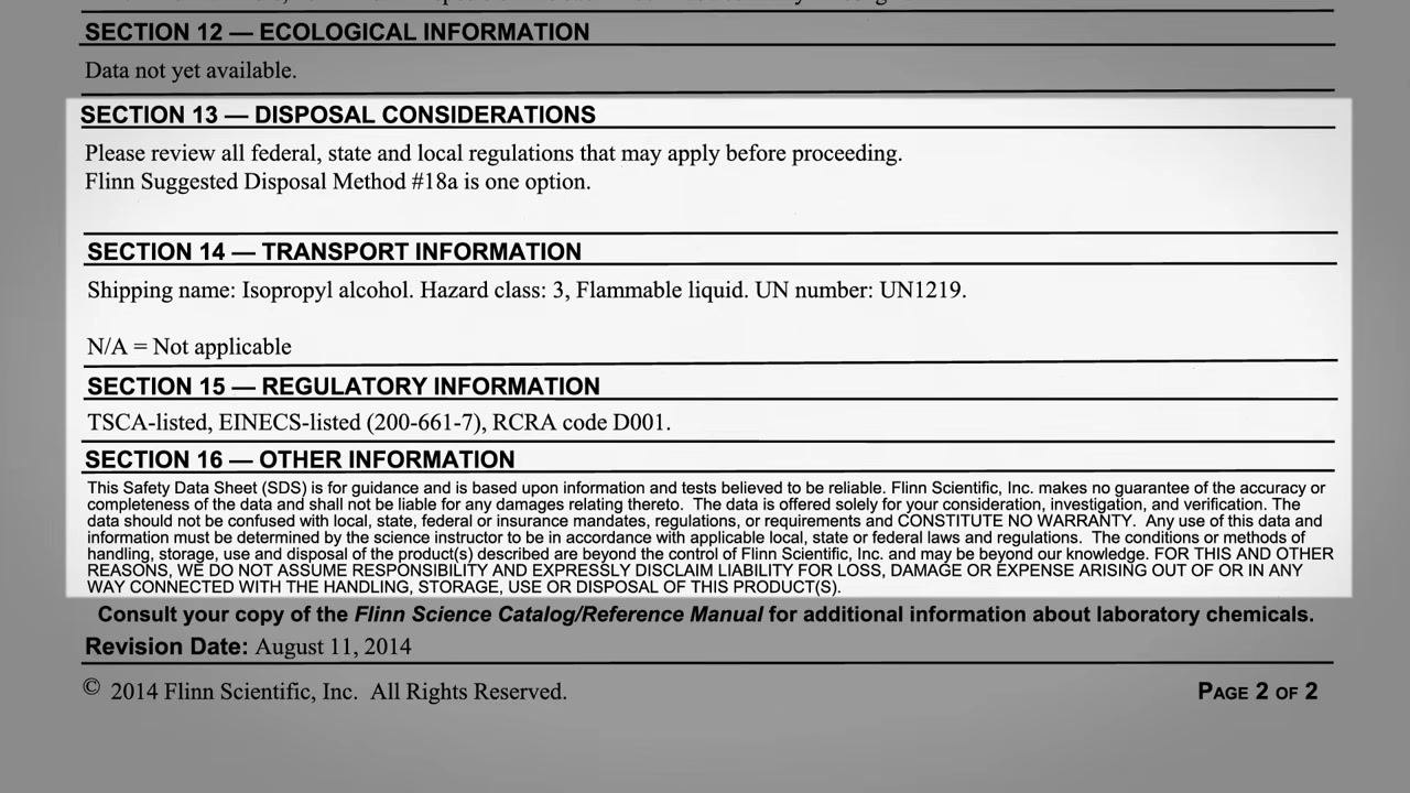 Reference text summarizing that Safety Data Sheets provide information about a chemical's properties, hazards, and protective measures