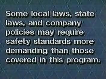 Screen displaying the safety disclaimer: local, state, and company safety standards may exceed those covered by this program.