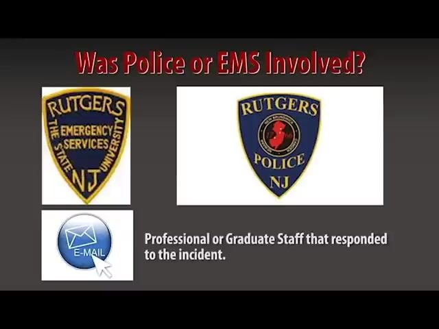 Screen showing a laptop with instructions to submit the incident report through the reporting system when police and EMS were not involved, noting the information will be used by the judicial office.