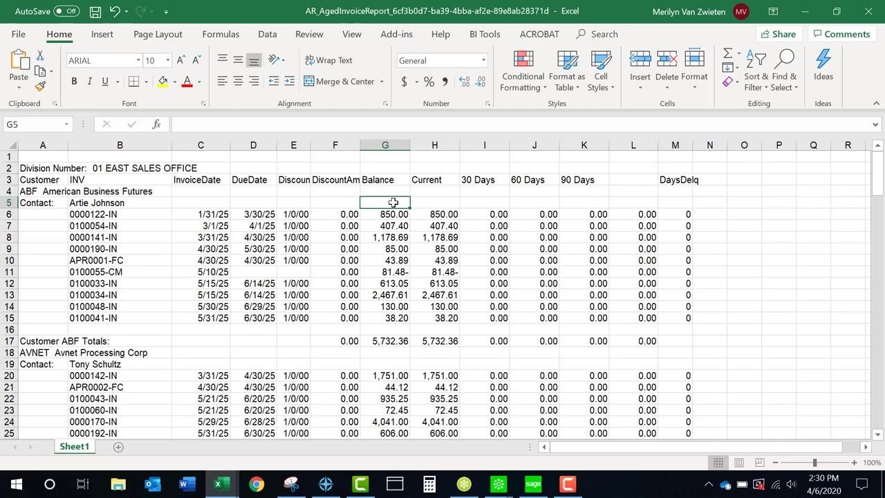 Excel spreadsheet with headers and data aligned after removing unnecessary fields