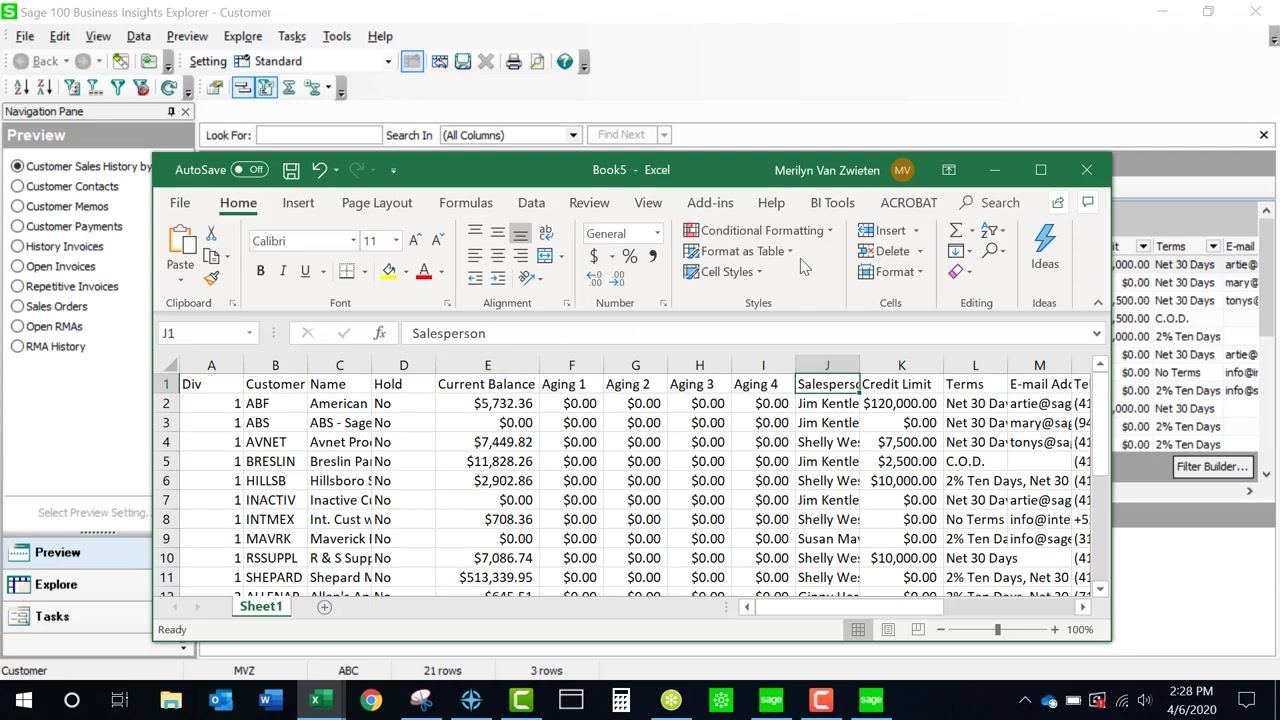 Exported Explorer data in Excel after adjusting column widths for readability