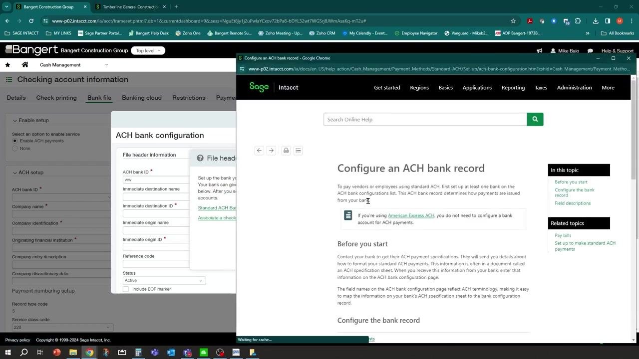 ACH bank configuration dialog with the "What can I do here?" help link highlighted