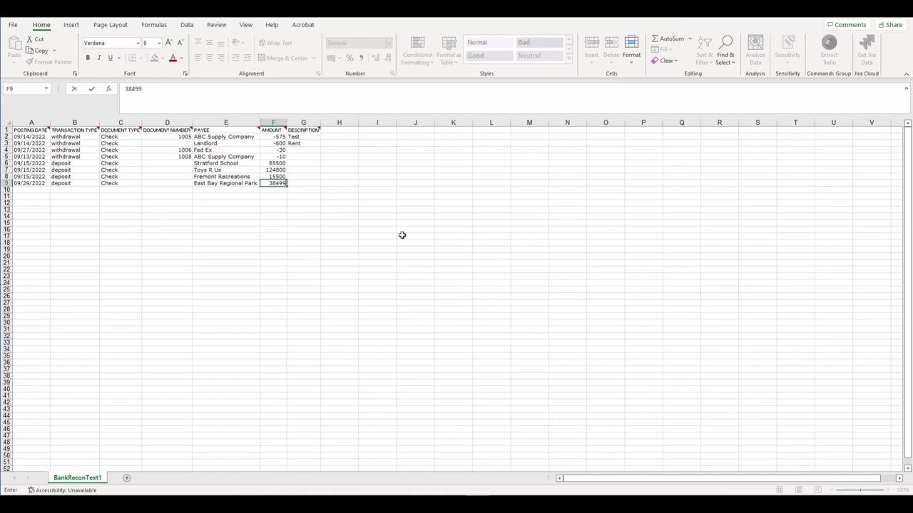 Applications menu open with Cash Management and Bank Reconciliation options highlighted