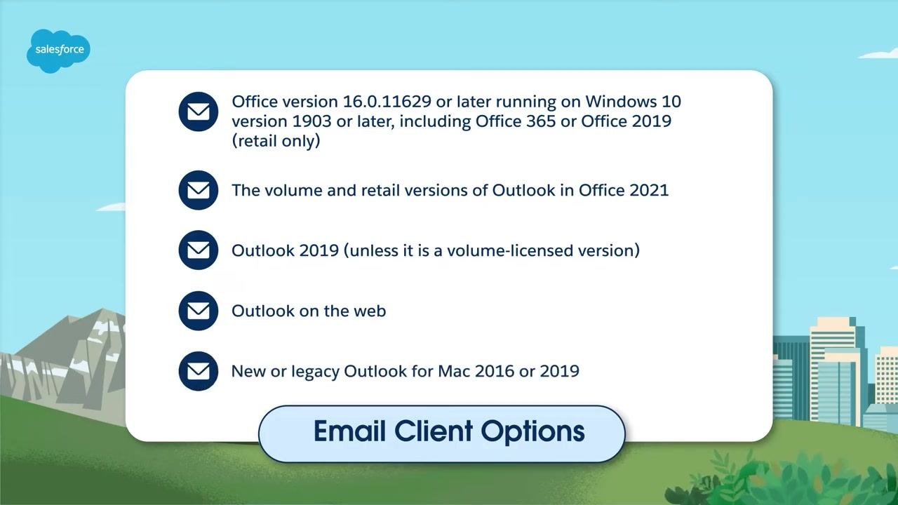 Screen listing supported email clients, including Office 365/2019, Office 2021, Outlook 2019, Outlook on the web, and Outlook for Mac.