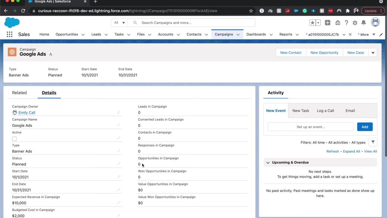 Add Leads to Campaign dialog with search bar showing "No items to display"