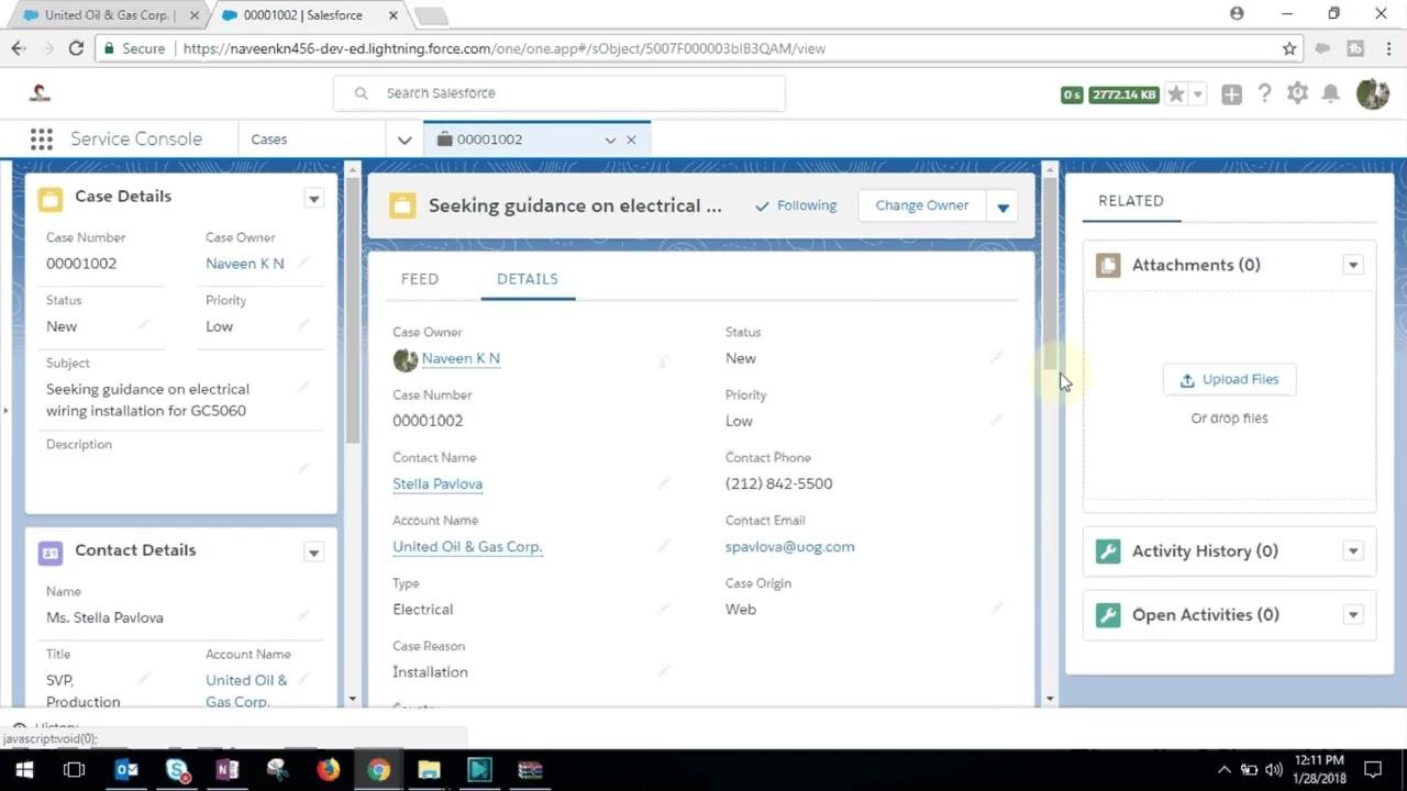 Salesforce Case Details tab showing Issue and Number of Machines Impacted fields