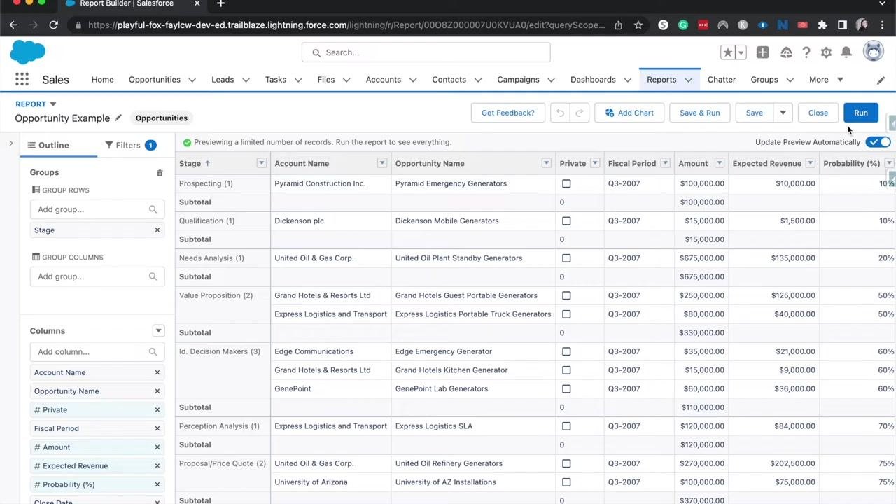Salesforce Home page showing the navigation bar along with the Quarterly Performance, Assistant, Today's Events, and Today's Tasks widgets.