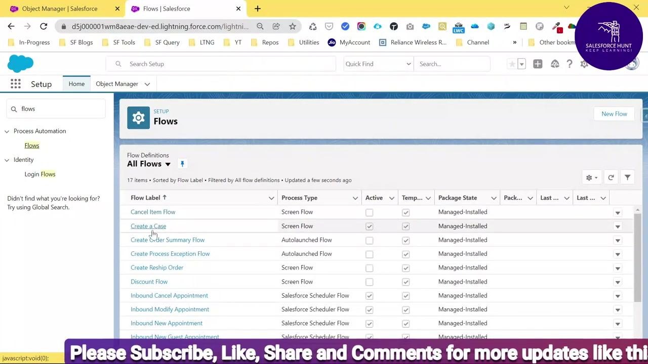 Salesforce main screen with the gear icon dropdown open, showing Setup, Service Setup, and Developer Console options, with the cursor pointing at Setup.