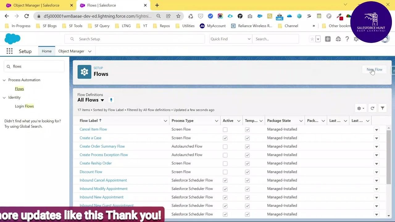 Cursor pointing at the New Flow button on the Flows page.