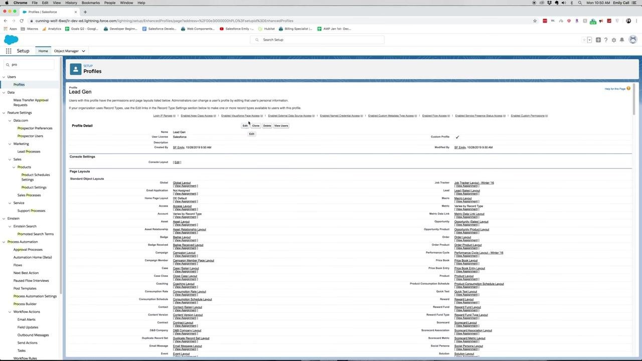 Lead Gen profile detail page with the Edit button highlighted