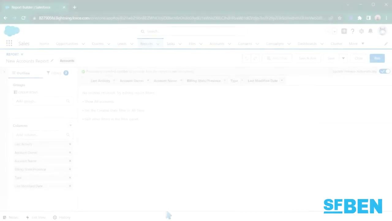 Source video: creating a report in Salesforce