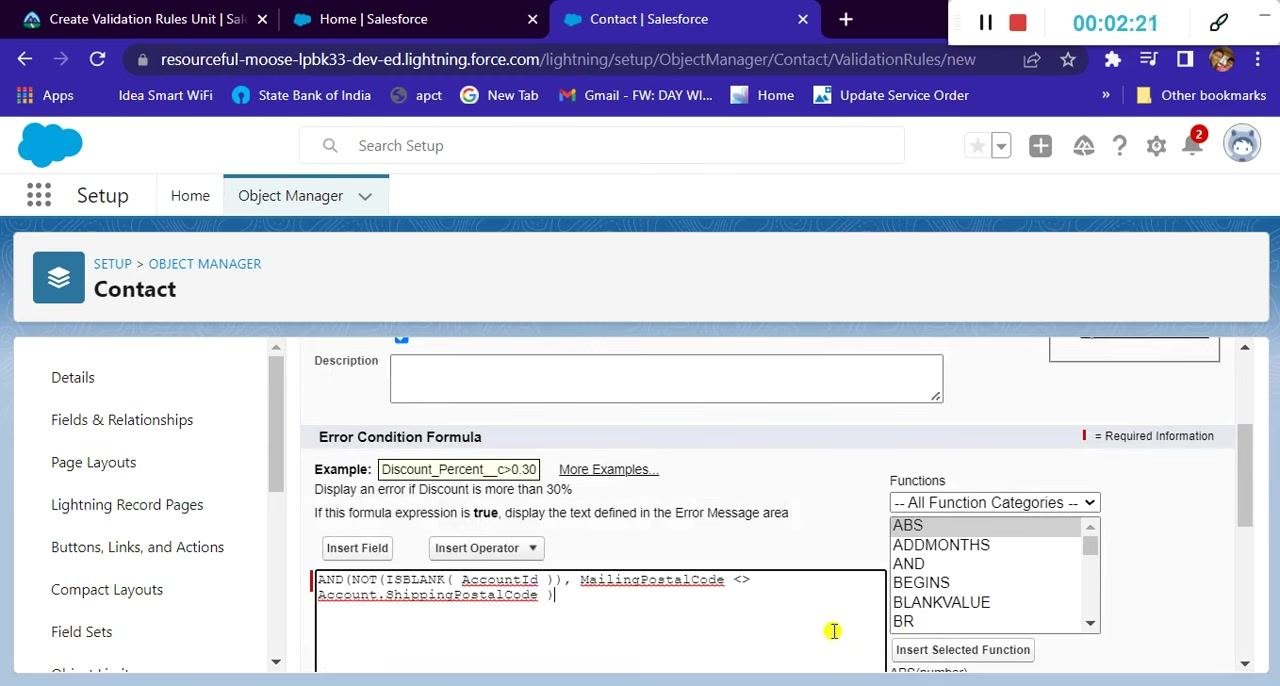 Trailhead challenge instructions with the Check Challenge to Earn 500 Points button visible.