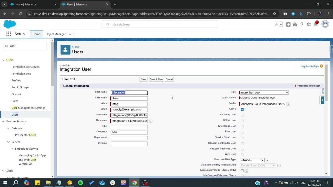 User Edit page with the Active checkbox now unchecked