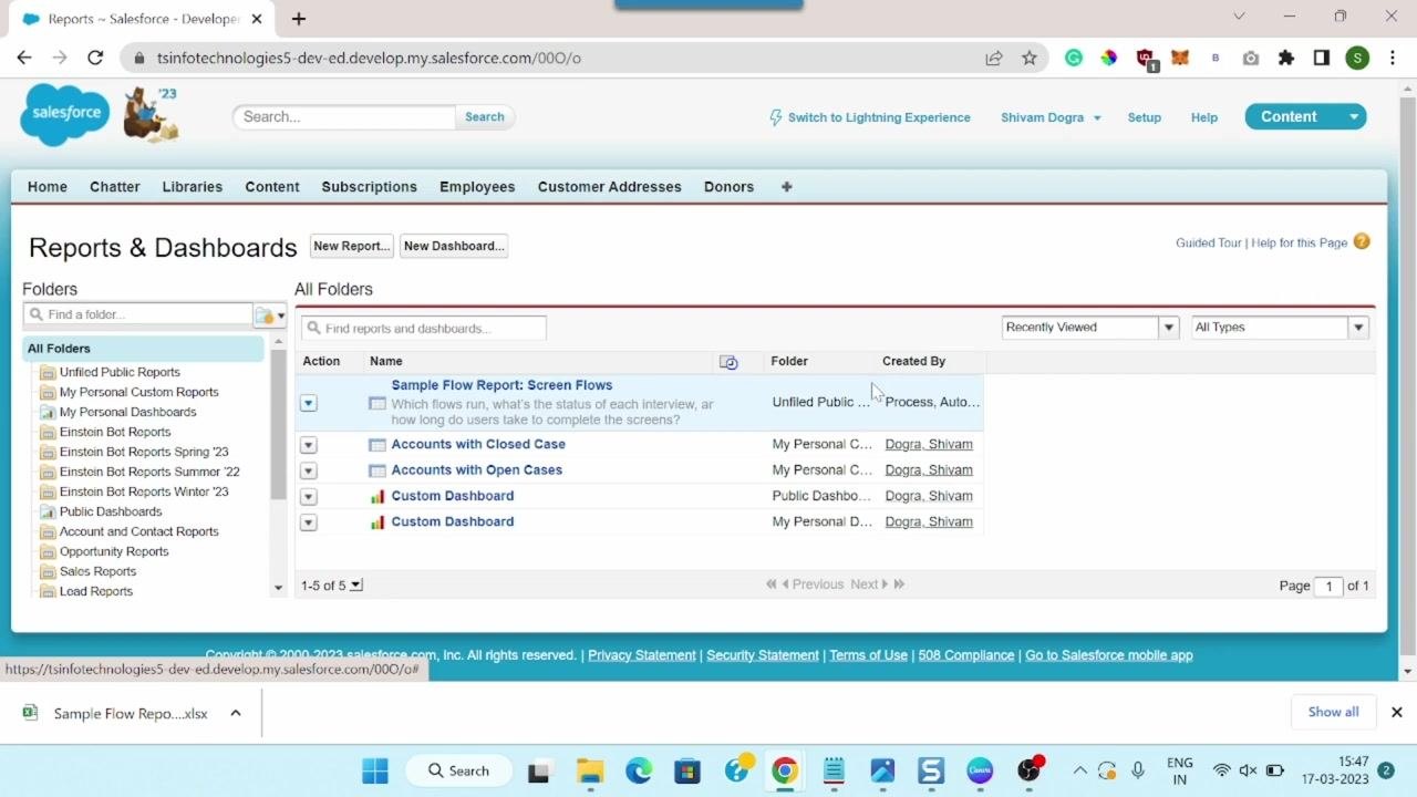 Salesforce Lightning user menu open with "Switch to Salesforce Classic" highlighted