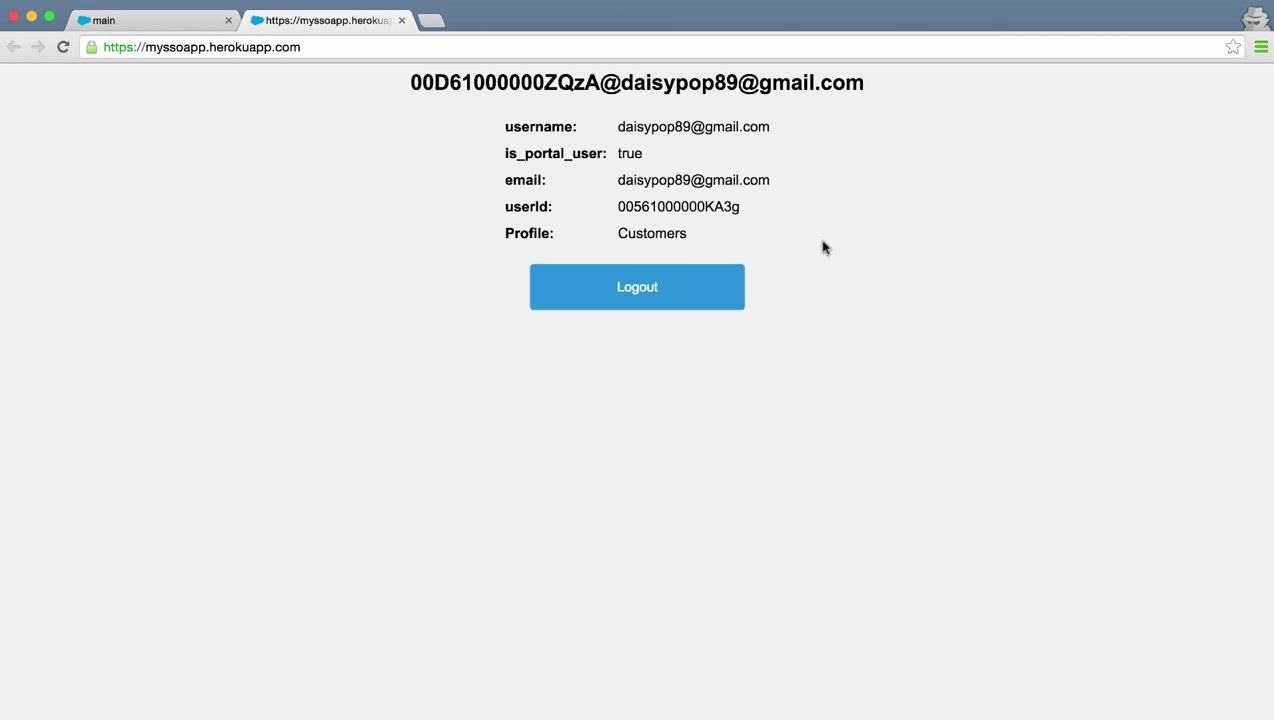 Heroku app screen showing Daisy's user information, confirming SAML SSO works and is ready for additional apps