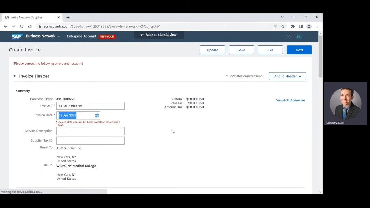 Tax section of the invoice form with the Remove link highlighted and header-level tax fields visible