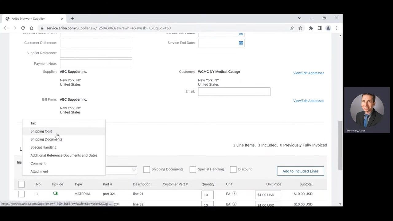Add to Header dropdown with the Shipping Cost option highlighted