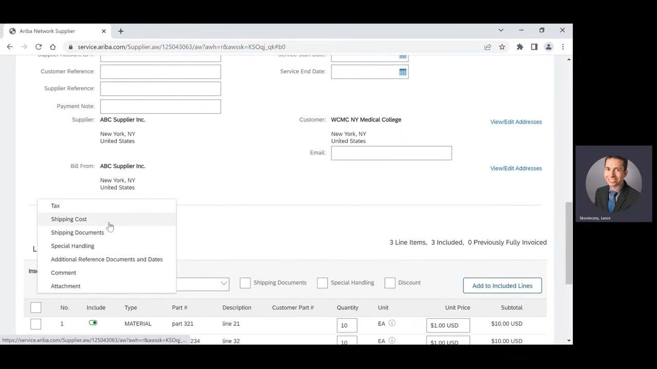 Shipping Cost section with the amount field filled in (10) and the Shipping Date calendar open