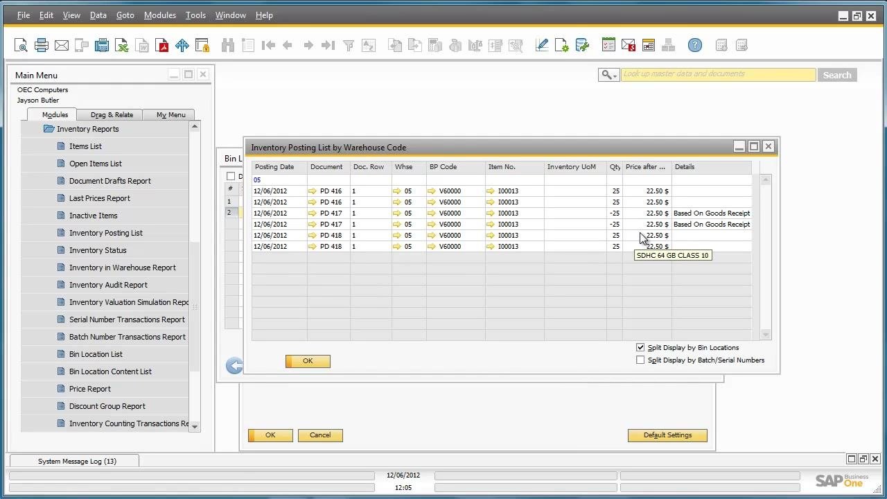 SAP Business One main menu with the Sales - A/R module expanded, ready to select Sales Order