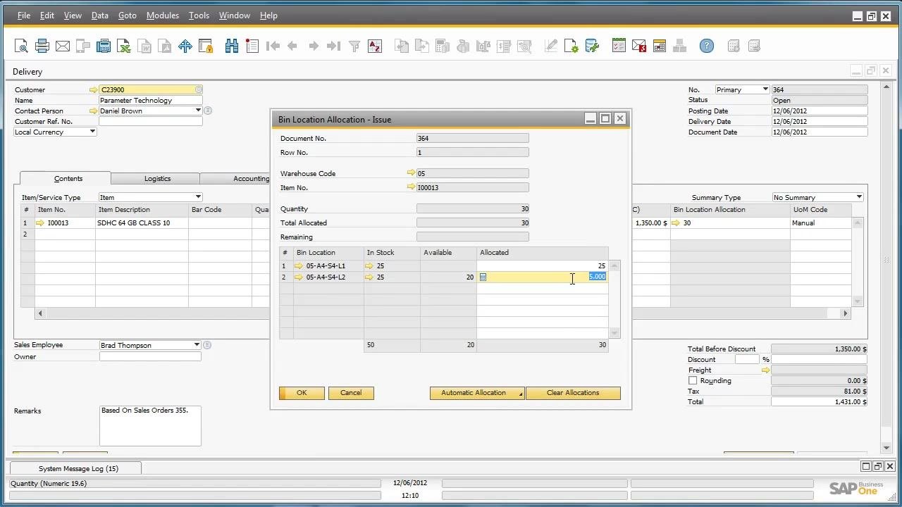 Pick List window with the Create dropdown open and Manual Delivery selected