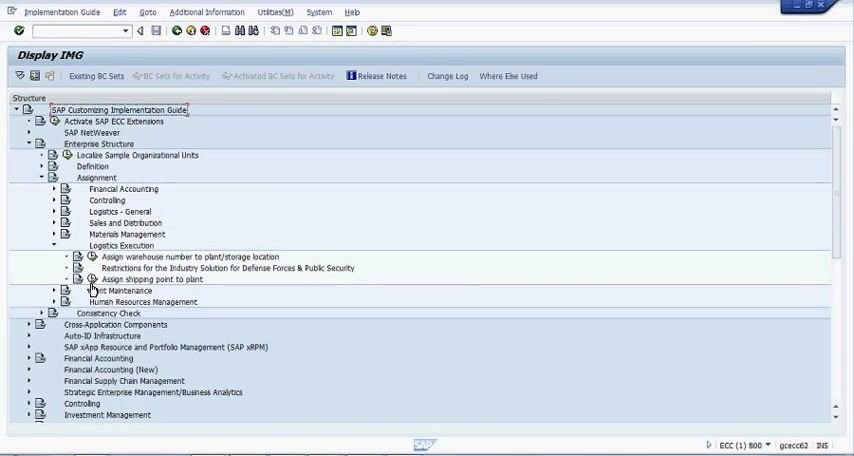SAP Shipping Points -> Plants: Overview screen showing plants and their assigned shipping points.