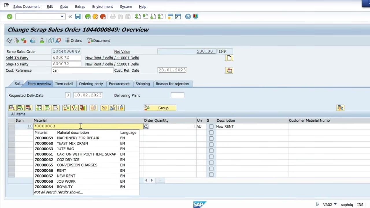 SAP screen with the Incoterms field and location field being edited.