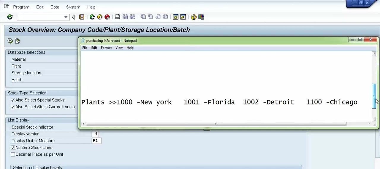 Reference note listing plant codes: 1000 New York, 1001 Florida, 1002 Detroit, 1100 Chicago