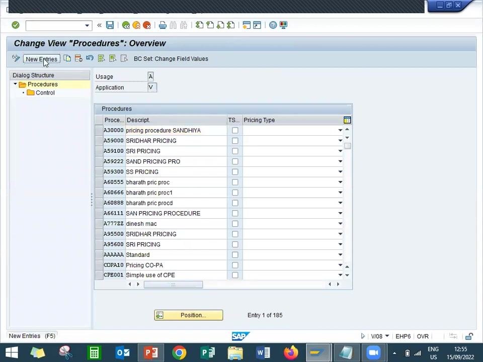 SAP screen showing the confirmed assignment of Z626 Base Pricing LEARN2W to the pricing procedure, with Reqt = 2 and BasTy = ERL