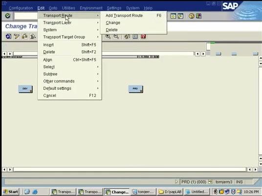 Edit menu with Transport Route submenu open and Add Transport Route highlighted