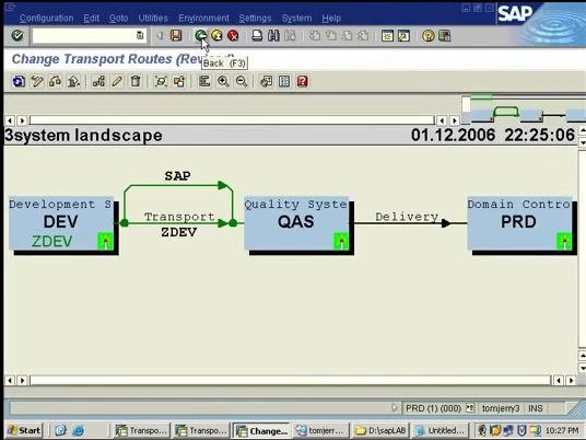 Create Transport Route dialog showing DEV and QAS systems