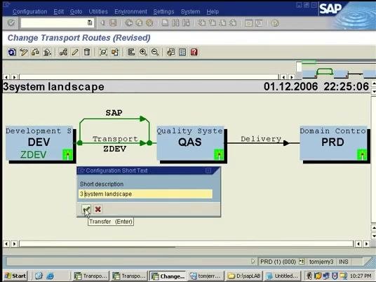 Configuration Short Text dialog with "3 system landscape" entered
