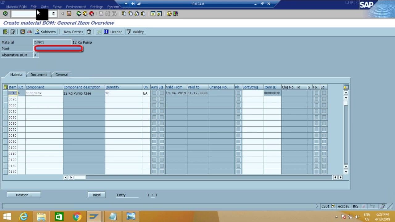 SAP BOM General Item Overview screen with material ZFG01 and alternative BOM 3, highlighting the ability to manage multiple BOMs.