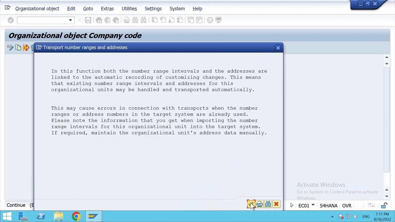 G/L accounts in company code REL1 prompt with the copy question and No selected