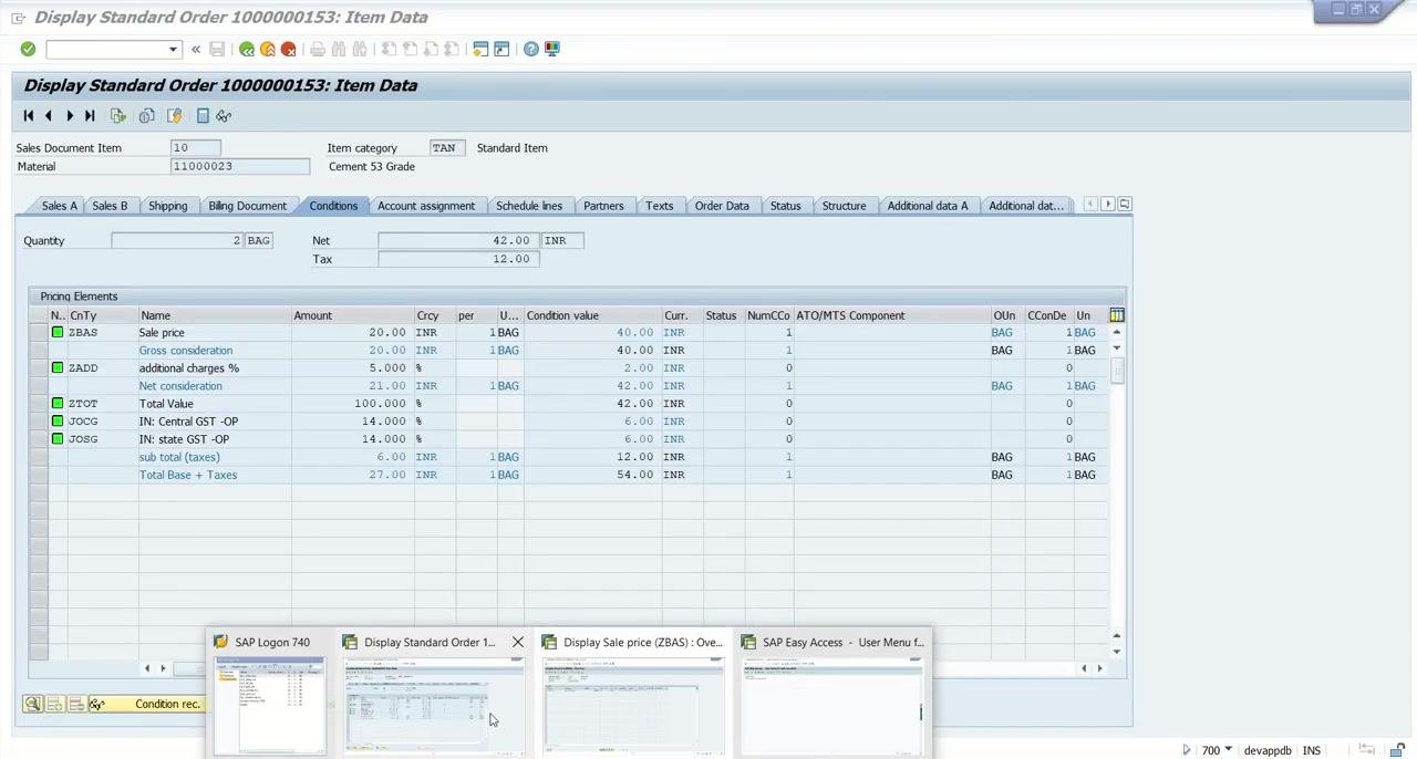 SAP Display Condition Records screen with the Key Combination pop-up and the "Material" radio button selected