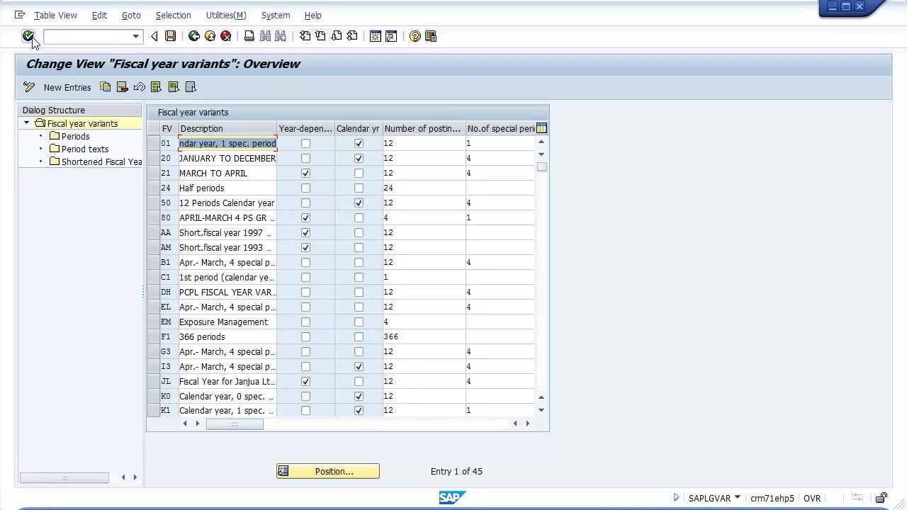 OB29 entered in the SAP command field, ready to open the Fiscal Year Variant configuration