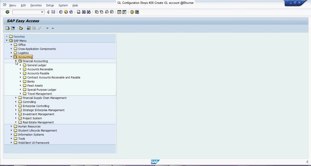 SAP Easy Access screen with the 'Accounting' folder highlighted in the SAP Menu