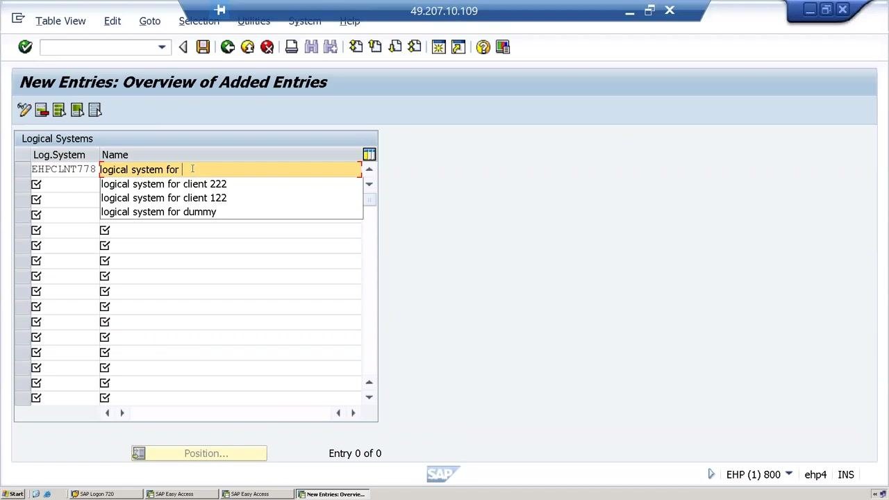New logical system entry being saved with the description "logical system for client 778"