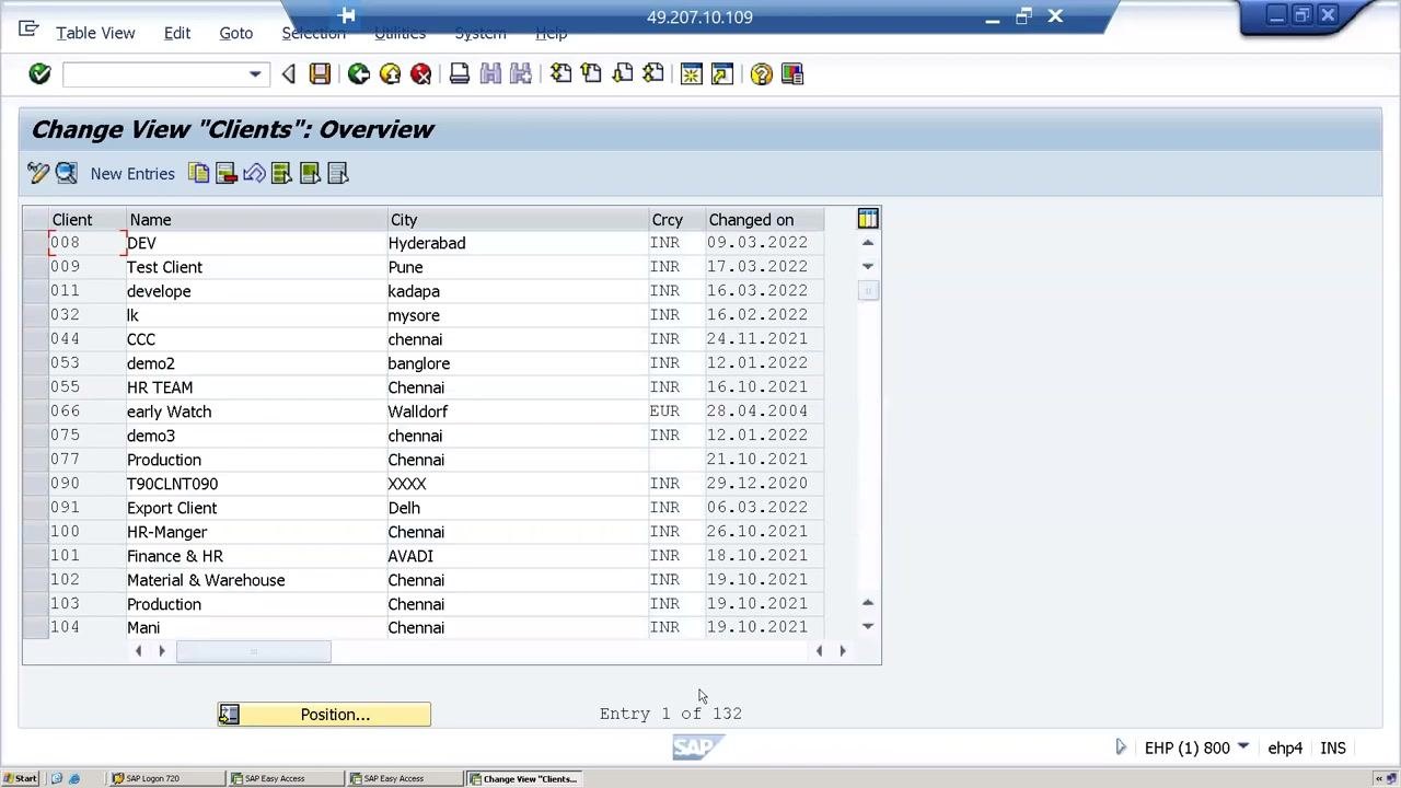 Change View 'Clients': Overview screen with an editable client list