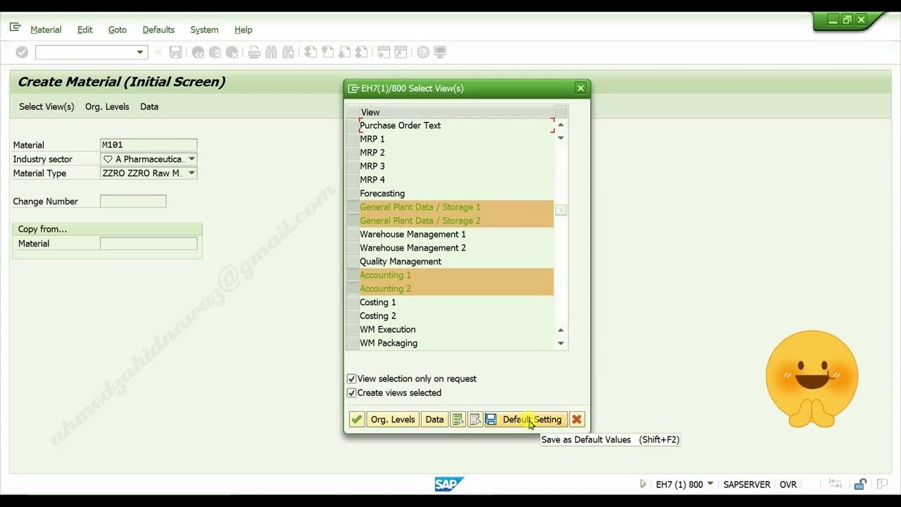 Select View(s) dialog with Accounting 1 and Accounting 2 selected, Default Setting button highlighted