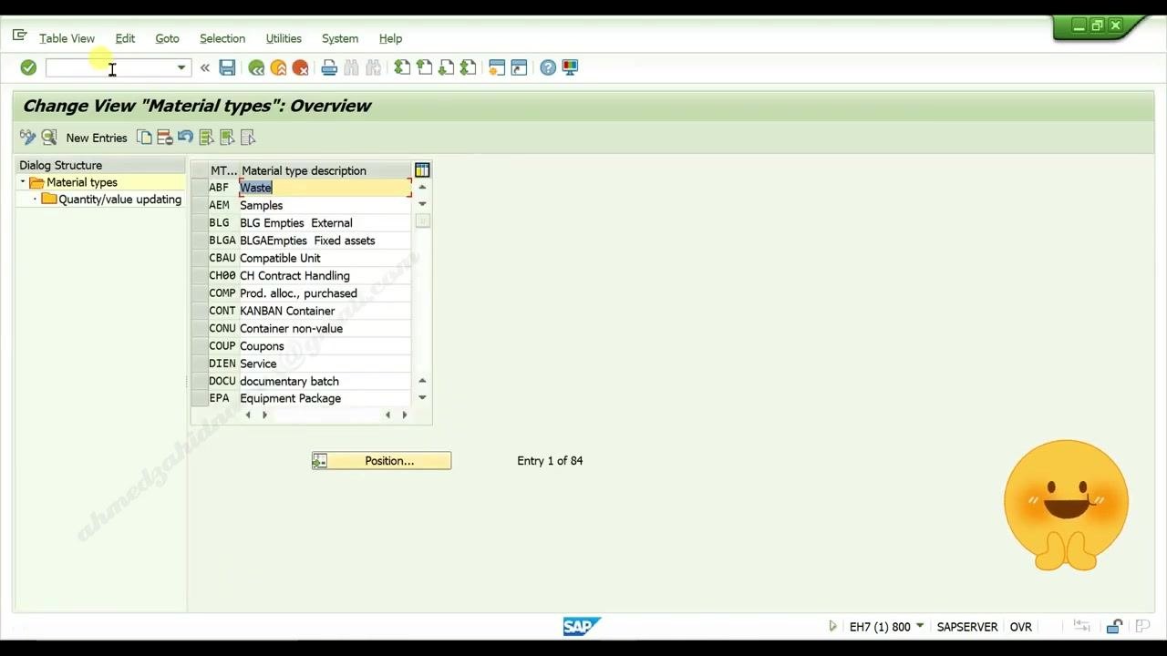 SAP Easy Access screen with the command field ready for input, SAP Menu tree visible